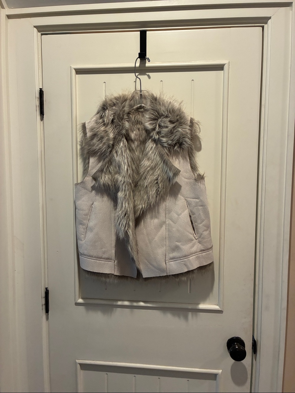 Kenneth Cole New New York Faux Fur Vest in Taupe with Cream Collar